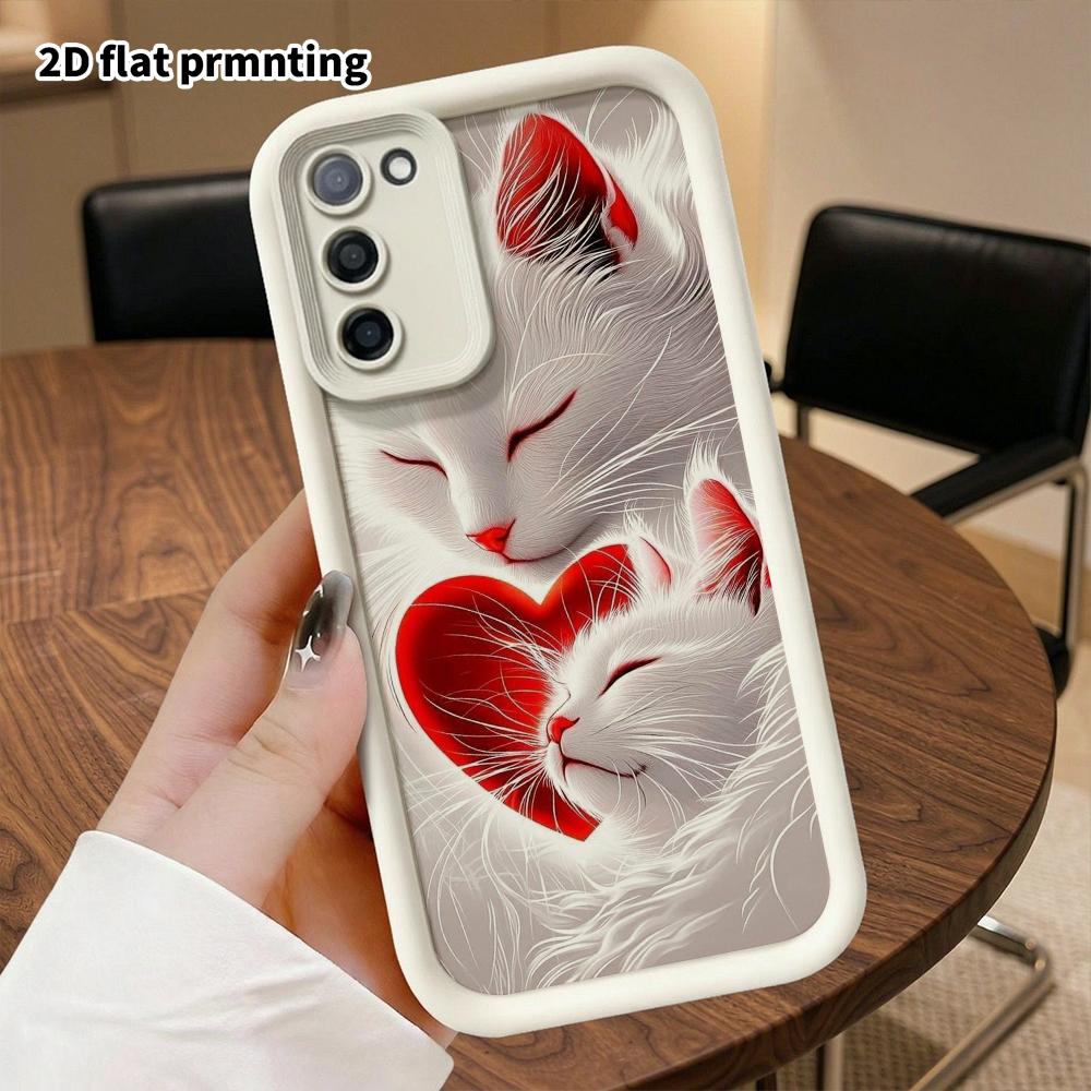 Phone Case: 2D flat Samsung Galaxy A34 A35 M05 M06 S20 S22 S21 FE Plus 5G protective case, with love and double white cats, perfect Christmas and Hall
