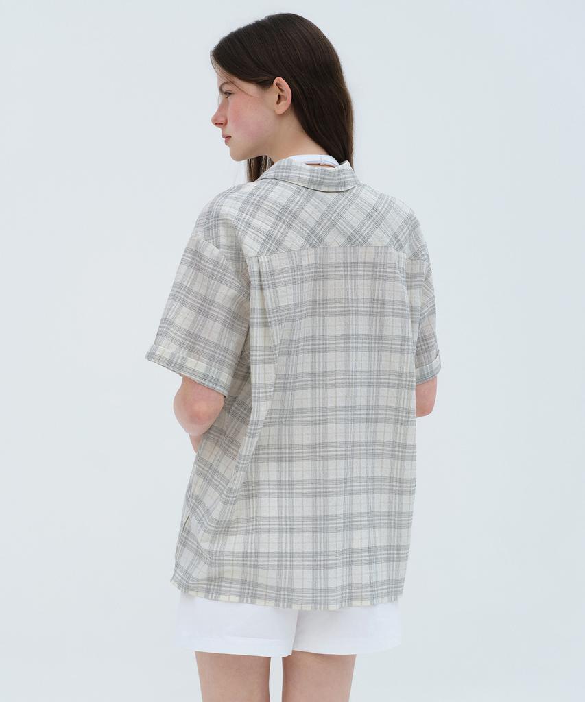 MUSINSA STANDARD WOMAN Women'S Oversized Crinkle Check Short Sleeve Shirt [Ivory]