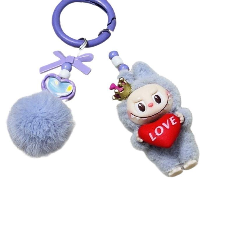 Мультяшная Милая Флокированная Мини Фигурка в Стоячем Положении Labubu Labubu Подвеска для Телефона Кукла Брелок для Школьной Сумки Подарок