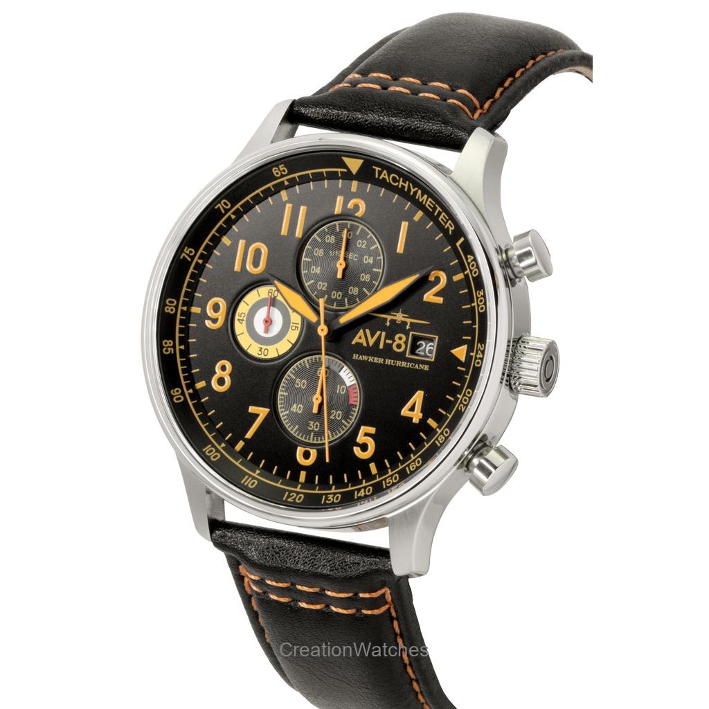 AVI-8 Hawker Hurricane Classic Chronograph Leather Strap Black Dial Quartz AV-4011-0Y Men's Watch