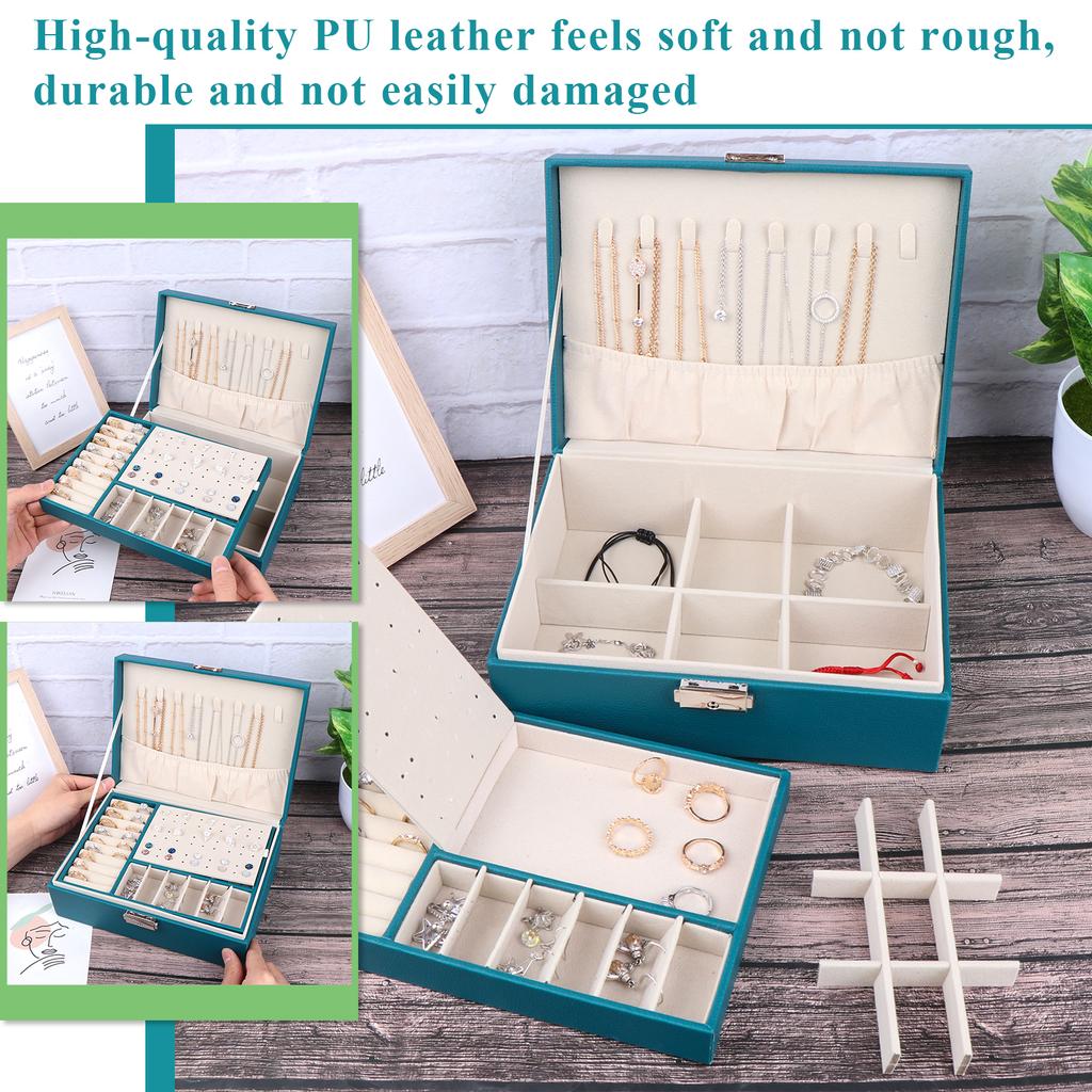 Pu Large Creative Jewelry Box For Women Girls, Double-Layer Lockable