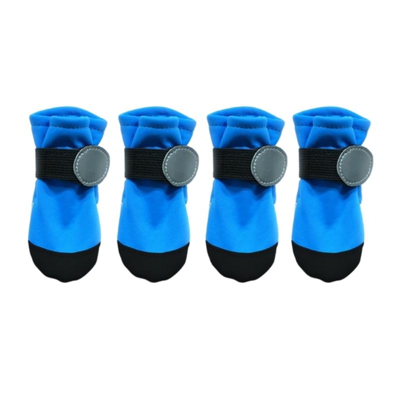 Pack of 4 Reflective Dog Bootie Waterproof AntiSlip Soles Soft Rain Shoes Paw Protectors for Small Breeds Hiking Walking