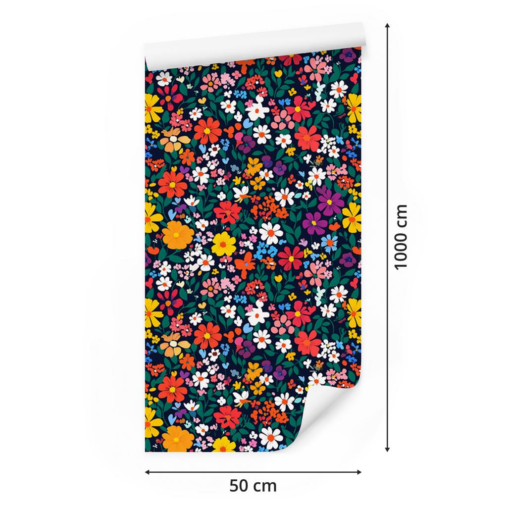 Wallpaper Small Flowers Turquoise and Navy Blue for Living Room and Bedroom 50x1000