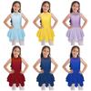 Dance Skating Costume Kids Girls Sleeveless Rhinestone Decor Patchwork Style Hollow Back Dress
