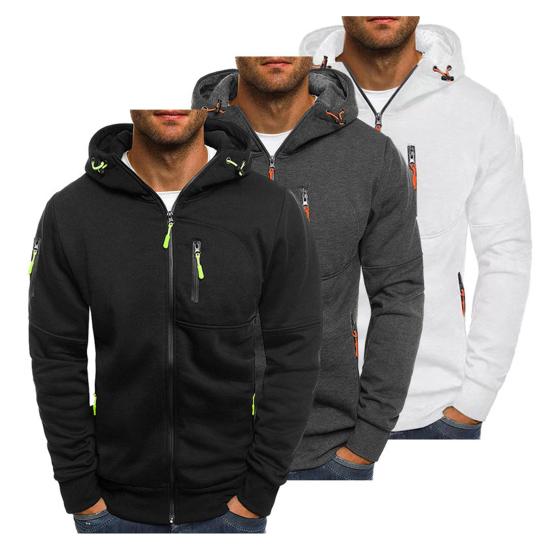 Мужская толстовка с капюшоном для фитнеса на весну и осень с карманами на молнии, кардиган на молнии, плотное однотонное повседневное пальто с эластичными манжетами и подолом, куртка для путешествий и работы