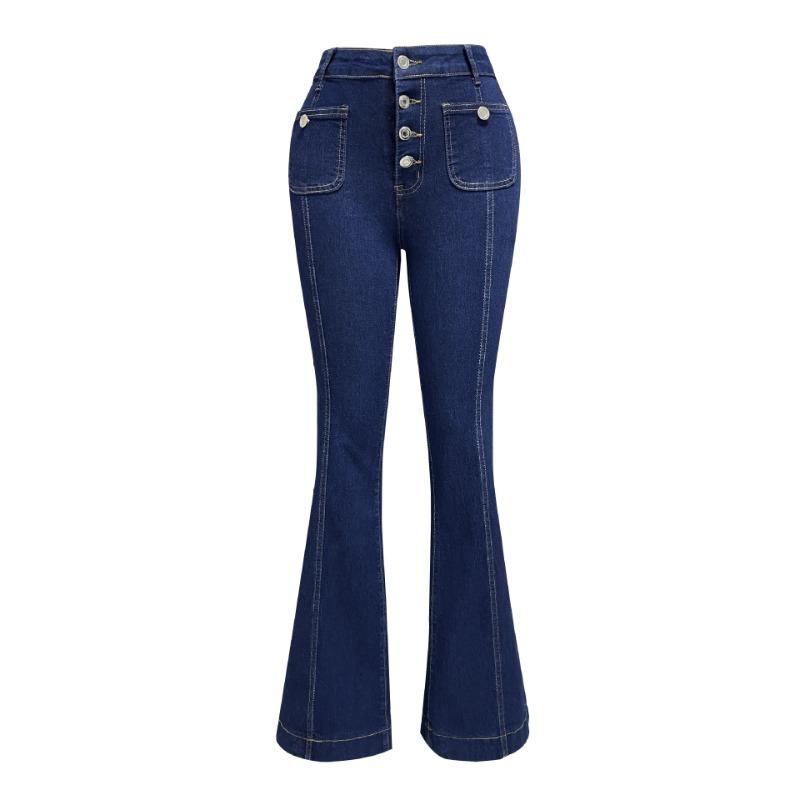 Spring and Autumn Women's Denim Jeans Button High Waist Jeans Thin Temperament Flared Trousers Long Pant