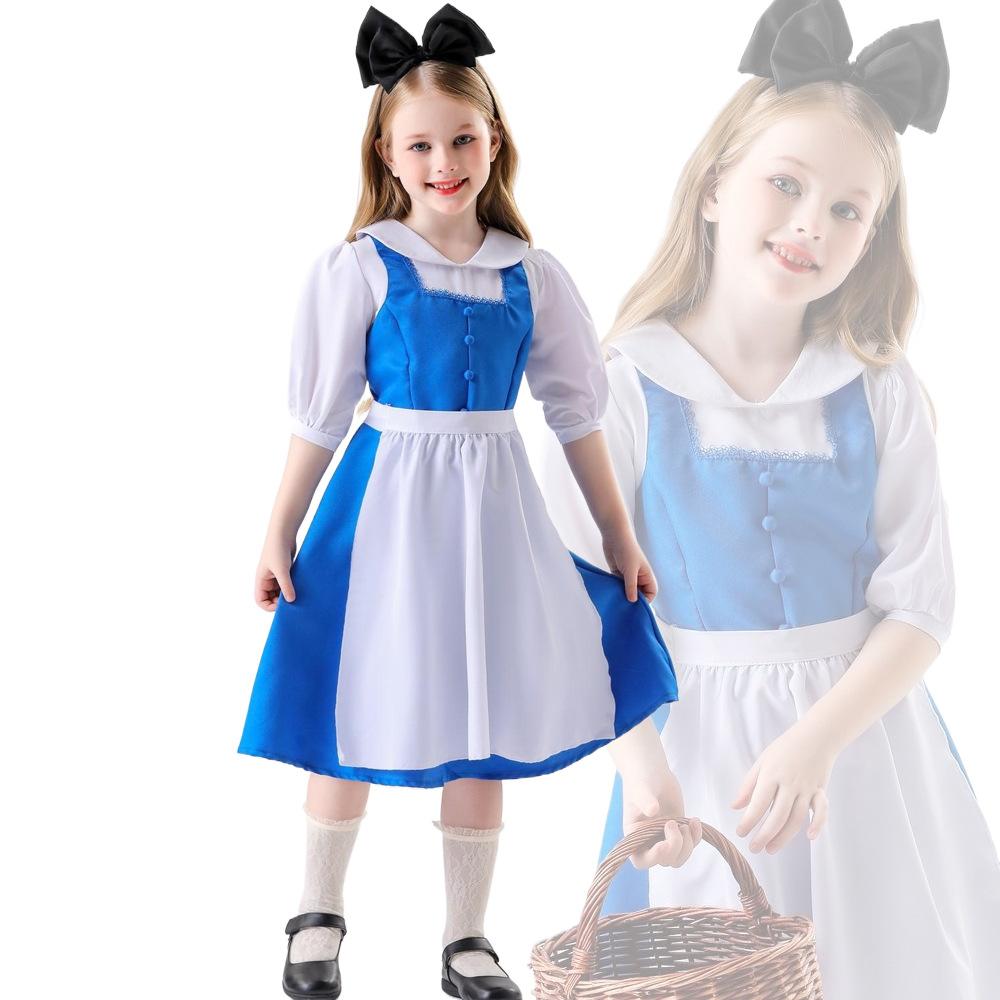 Halloween COS Alice Maid Costume Cute Girl Maid Dress Blue Performance Cosplay Outfis Fancy Halloween Carnival Festival Birthday Party Children