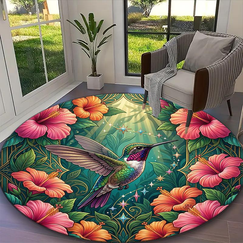 1pc Vibrant Hummingbird Printed Chair Rug for Home Office Use, Living Room Kitchen Game Room Round Carpet