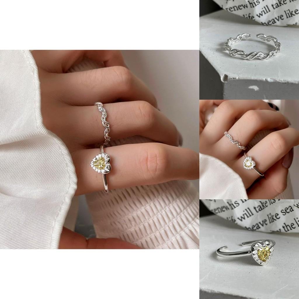 Stylish Heart Shaped Yellow Crystal Ring For Women Adjustable Copper Fashionable Design
