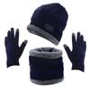3pcs/set Fashion Plush-lined Knitted Caps Men Women's Winter Hats Scarves Touch Screen Gloves Thicken Warm Beanie Hat