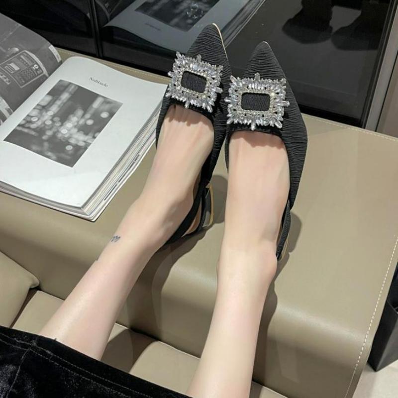 Women Pumps Luxury Crystal Slingback High Heels Summer Bride Shoes Comfortable Triangle Heeled Party Wedding Shoes Plus Size 42