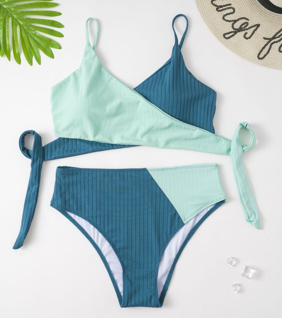 Women's Large Size Colorful Straps Bikini Summer Beach Collision Swimsuit Sports Beach Plus Size Swimsuit Sets