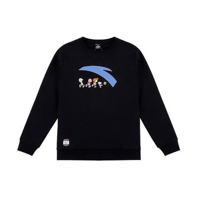 Anta X Snoopy Collaboration Life Series Logo Cartoon Print Свободный круглый вырез свитер с длинным рукавом толстовка унисекс толстовка черная 952139731-4