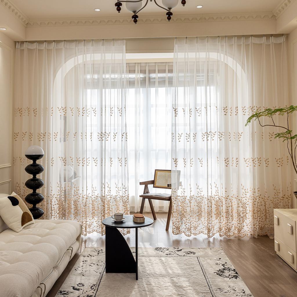 Вышитые шторы с цветочным узором для гостиной, спальни, балкона, светофильтрующие вуалевые драпировки на люверсах, всесезонные прозрачные оконные панели