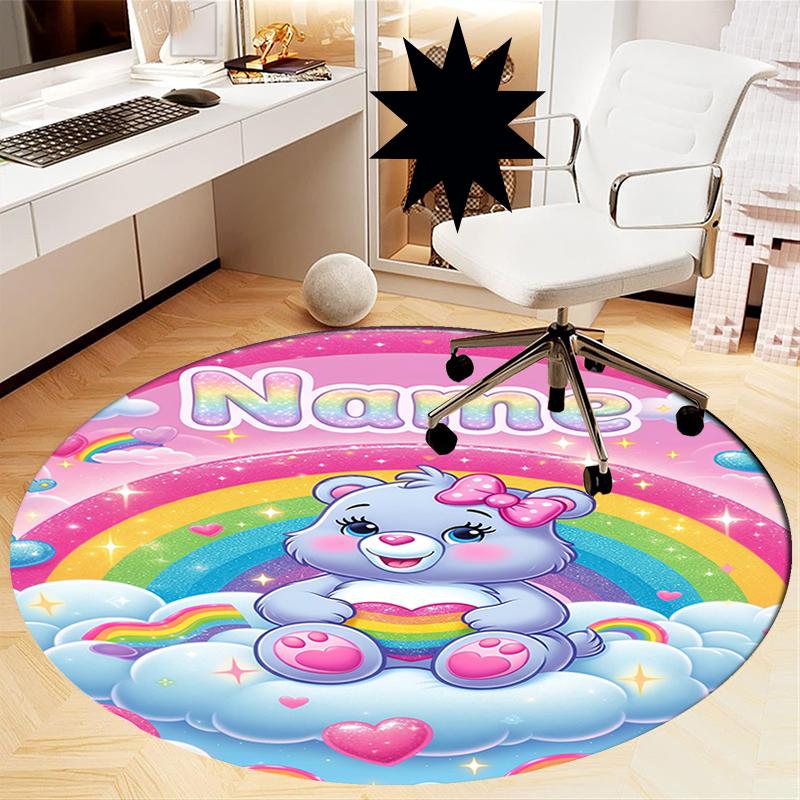 Custom Name Bear Printed Round Rug Carpet Chair Rug Area Rug Entryway Doormats,for Office Chair Living Room Bedroom Kitchen Room.