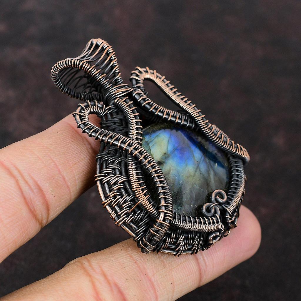 Подвеска из лабрадорита, медная проволочная обертка, ювелирное изделие ручной работы, подвеска из лабрадорита, медное ювелирное изделие, подвеска из натурального драгоценного камня, подарок для матери