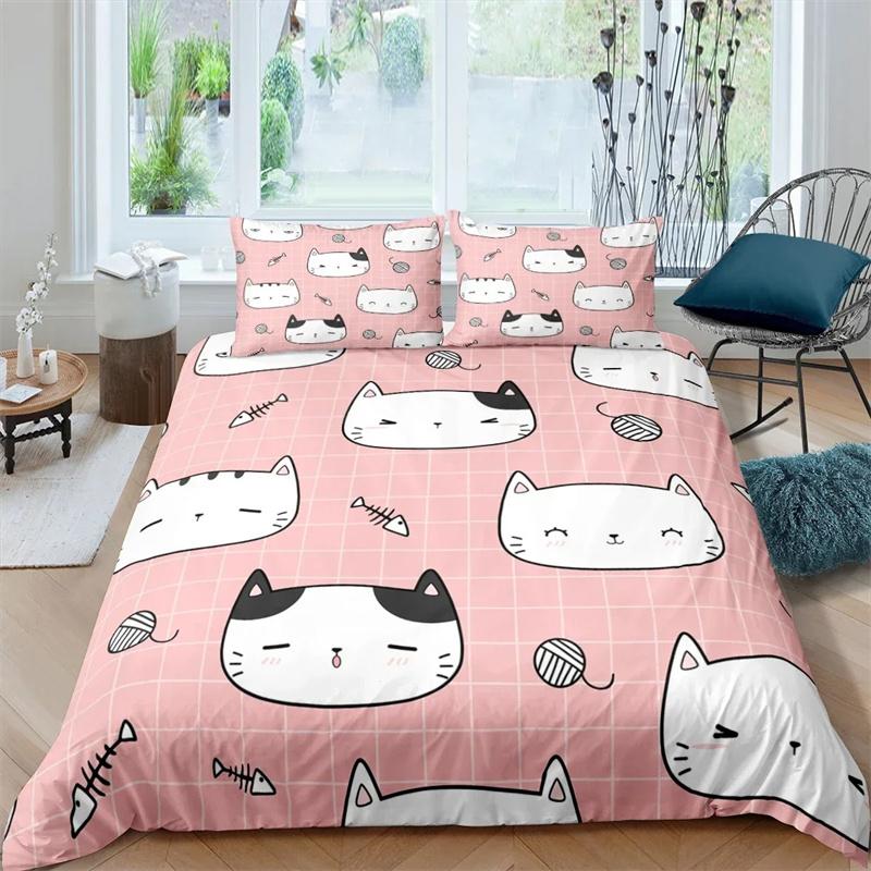 Cartoon Cat Duvet Cover Set Cartoon Animal Print Bedding Set With Pillowcase 2/3pcs Comforter Cover For Bedroom Decor