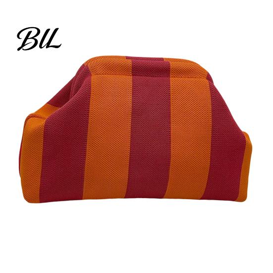 Kiss Lock Clutch Purse Woven Striped for Woman, Large Capacity Cosmetic Pouch, Portable Knit Dumpling Bag, Handbag Evening, Party Toiletry Bag