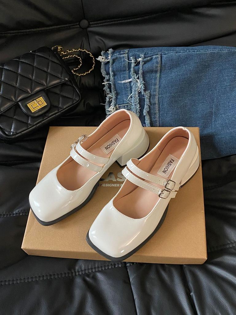 2025 туфли на высоком толстом каблуке осенние женские туфли с мелким вырезом новые туфли-лодочки Мэри Джейн женственность