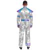 Mens Alien Robot Costume Retro Space Theme Long Sleeve Jumpsuit Shiny Metallic Halloween Party Outfit