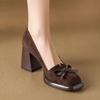 New High Heels Women Luxury Brown Black Suede Heels Fashion Platform Block Heel Pumps Square Toe Shallow Bowknot Mary Jane Shoes