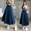Chic Pleated Jeans Skirts Spring Autumn High Waist Long Washing Ladies Straight Women  Loose Denim Midi Skirts