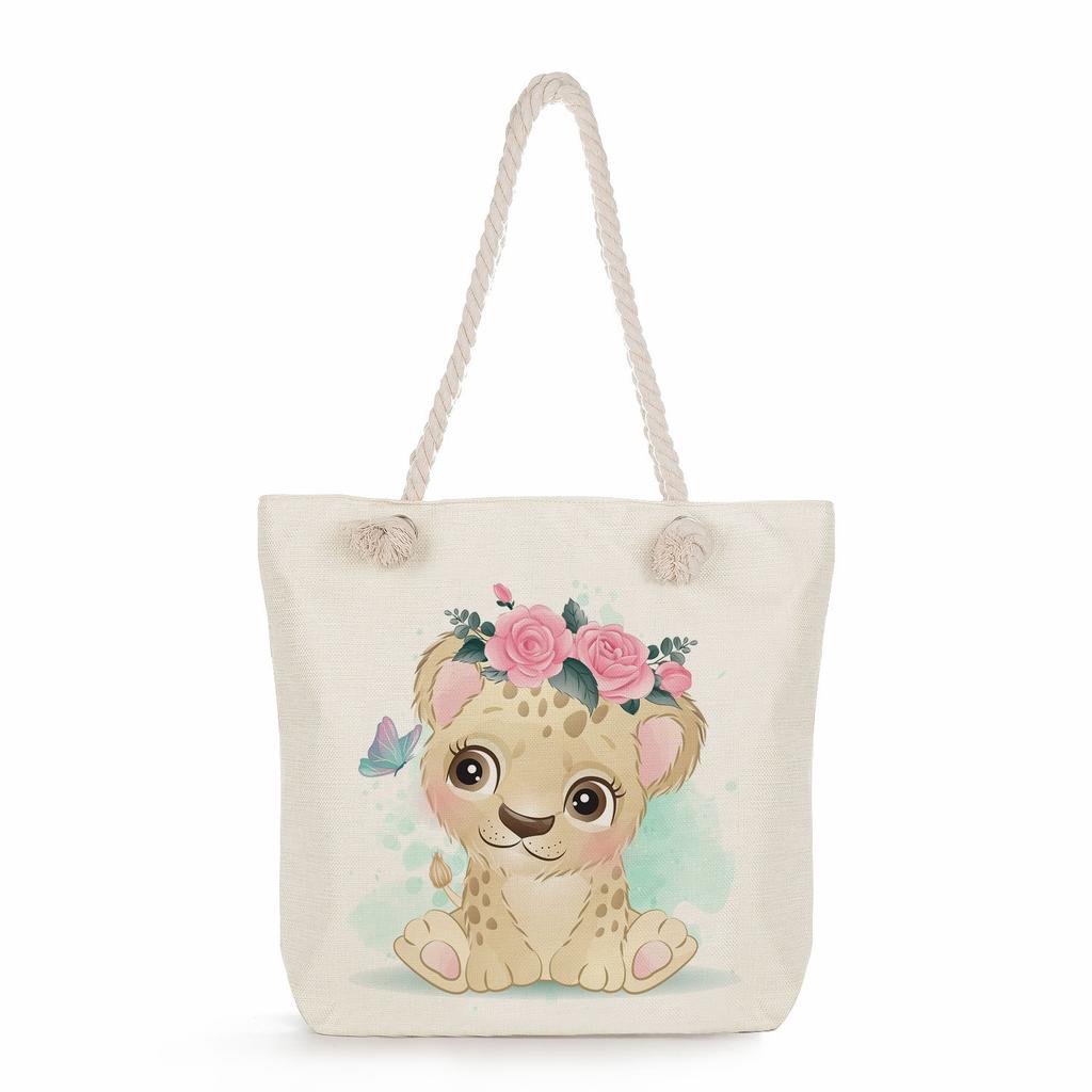 Animal print thick rope single-shoulder beach bag 7286 CLE