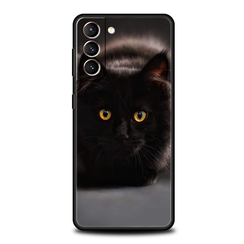 Черный кот Чехол для телефона для Samsung Galaxy S25 S24 S23 S22 Ultra S20 S21 FE 5G S10 S9 Plus S10E Мягкий ТПУ Чехол