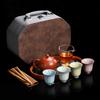 High-end Ru kiln travel tea set, one pot of four cups, purple sand Xishi pot glass, fair cup, business event gifts