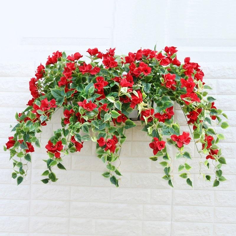 1PC Silk Plastic Flower Vines Artificial Hanging Bougainvillea Faux Plant for Outdoor Home Farmhouse Garden Porch Eave Wall Fence Wedding Party Decor