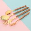 24Pcs Imitation Wooden Handle Cutlery Set Knife Dessert Fork Coffee Spoon Dinnerware Set Gold Kitchen Tableware Stainless Steel Flatware