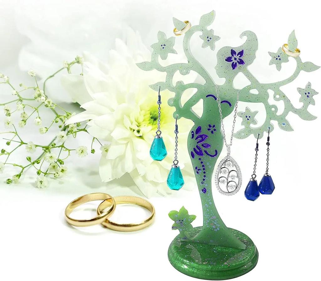 DIY Crystal Epoxy Resin Mold Set DIY Jewelry Stand Mold Jewelry Display Stand Mirror Swing Table Silicone Mold