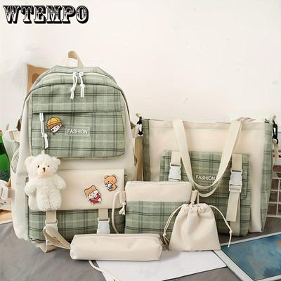 Модный клетчатый рюкзак, большая вместимость, школьная сумка для учеников средних и старших классов, модные контрастные цвета - идеальный подарок для подростков