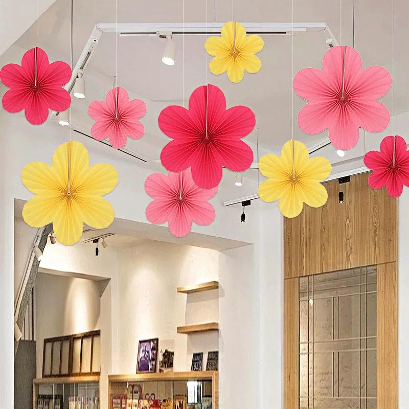 9 шт. Подвесные бумажные веера Обои Свадебное украшение Цветочная стена Вечеринка Доступно несколько вариантов