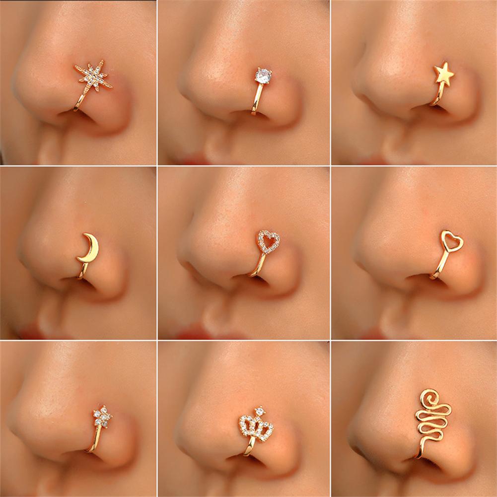 Creative Non-Pierced U-Shaped Nose Clip Copper Inlaid Zircon Star Love Crown Nose Ring False Nose Piercing Jewelry