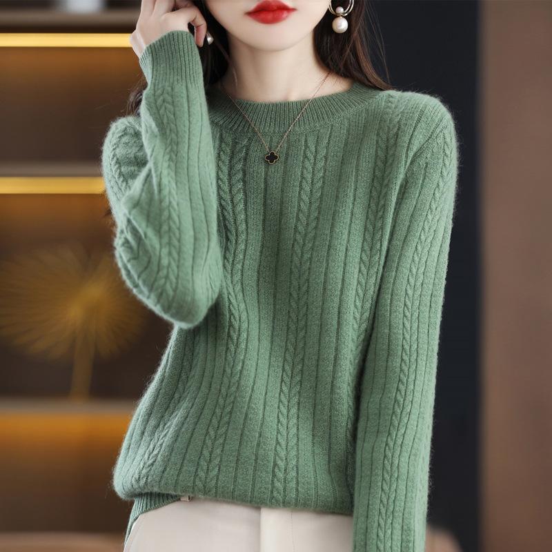 Fashion All Match Fried Dough Twists Sweater Women's Solid Round Neck Knitted Pullover Top