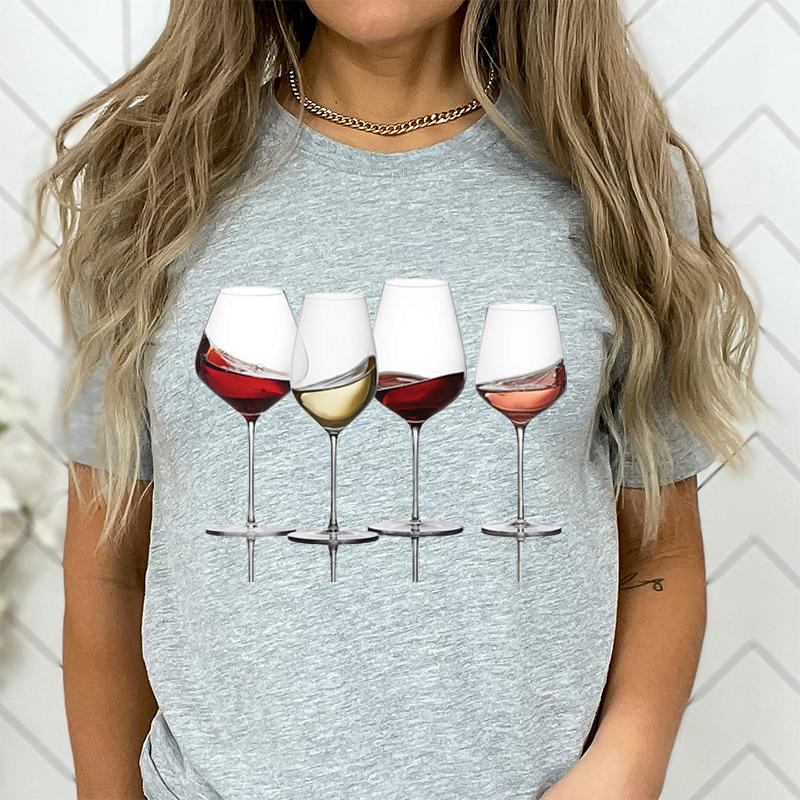 Футболки с винным принтом для женщин, летние повседневные футболки с круглым вырезом, футболки с короткими рукавами, модная футболка