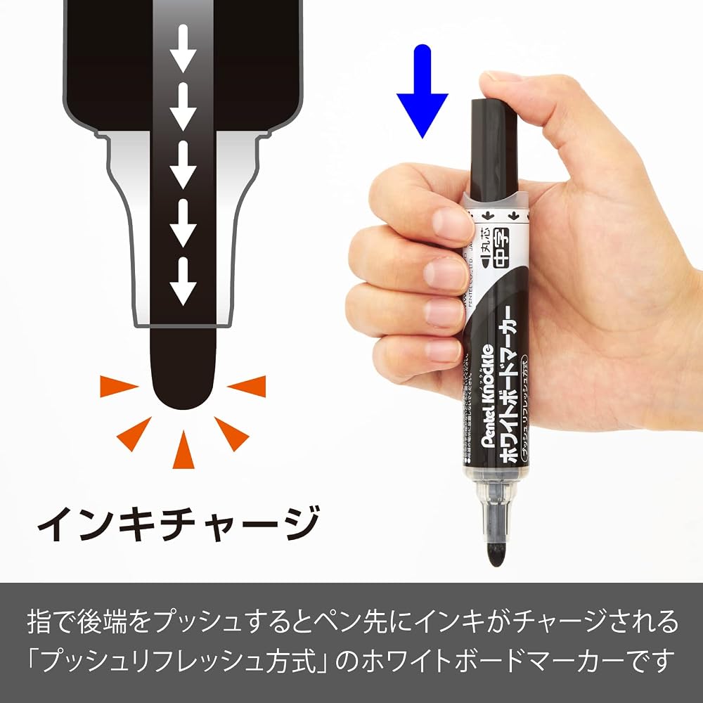 Маркер для доски Pentel Knocks, Круглый стержень, Средний, EMWLM-A, Черный, 10 шт.