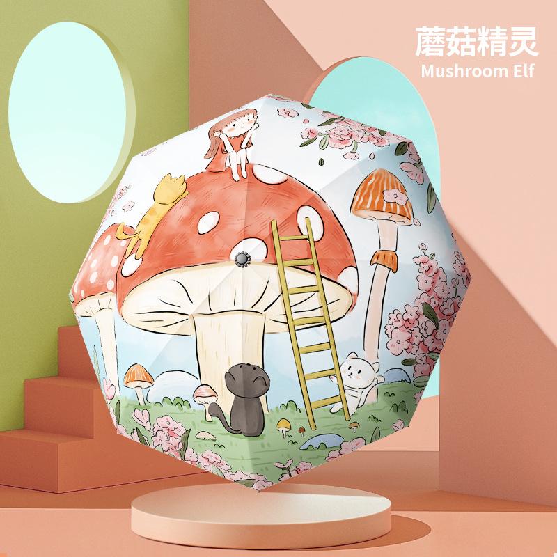 Automatic Bear Umbrella Vinyl Sunscreen Parasol Three Fold Sun Umbrella Weather and Rain Folding Umbrella