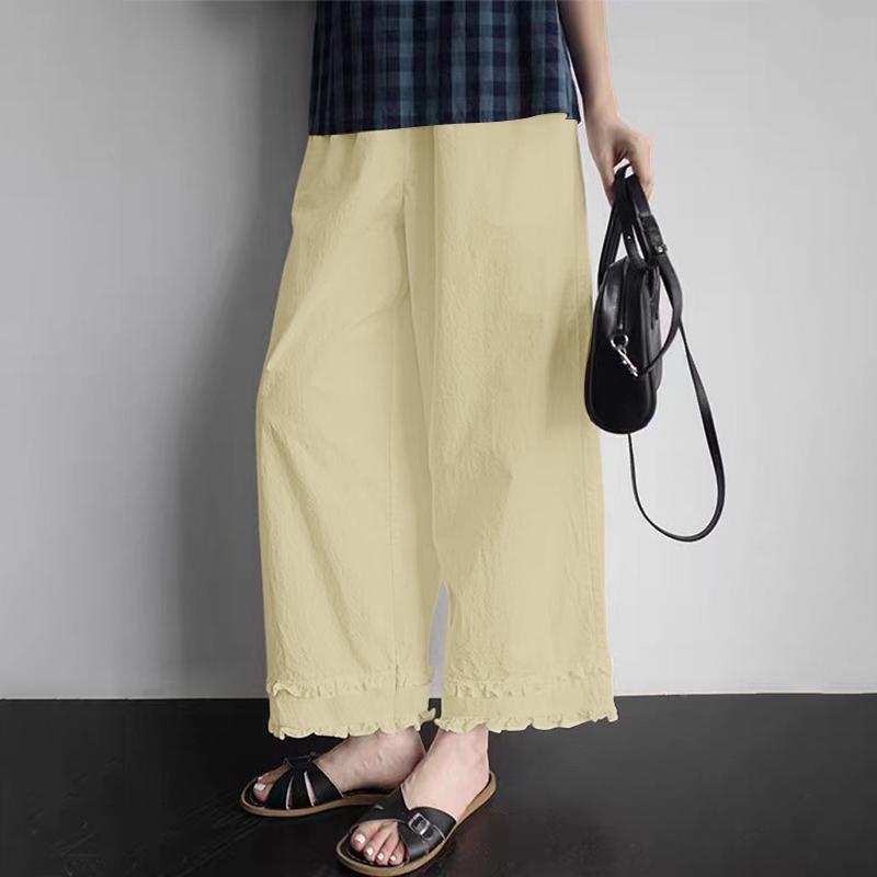 ZANZEA Женские повседневные свободные укороченные брюки с эластичной резинкой на талии