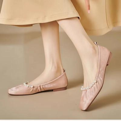 Модные женские балетки с квадратным носком и низким каблуком, с отделкой из жемчуга в стиле ретро, на мягкой подошве, без застежек, женские лоферы на плоской подошве