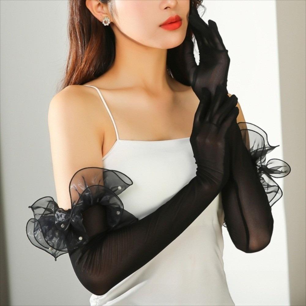 Wedding Dress Women Long Mittens Elastic Bridal Mesh Gloves Solid Lace Sleeves Gloves Outdoor