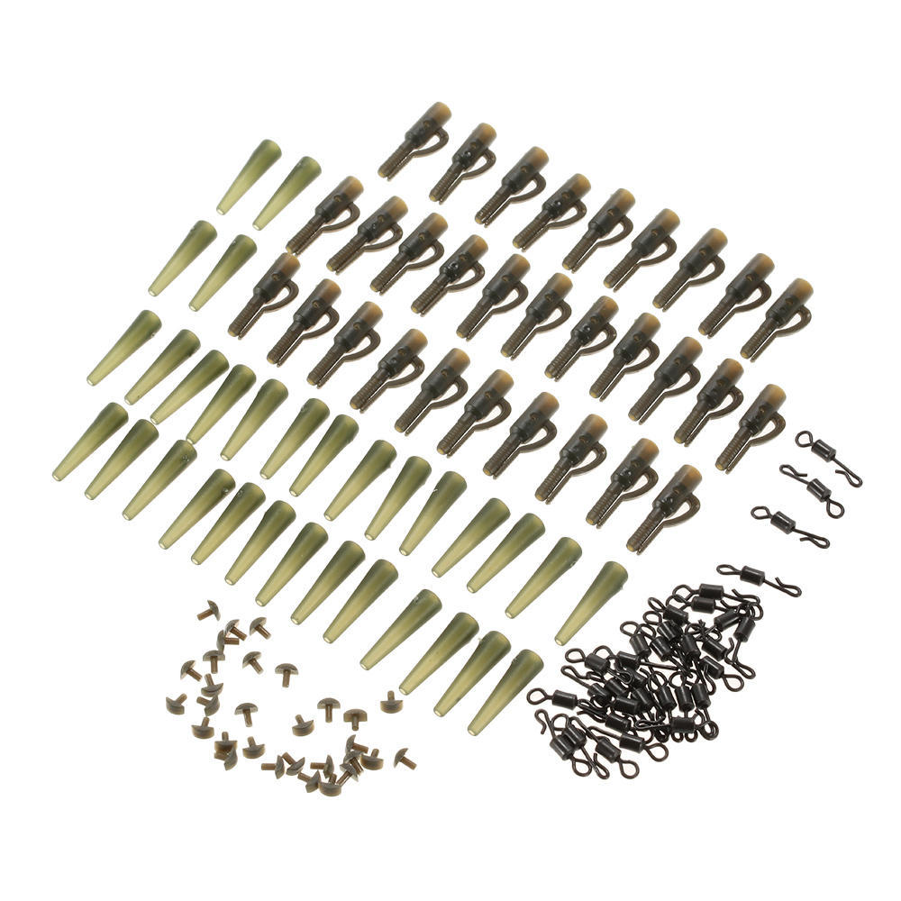 120pcs 30Set Fishing Set Safety  Clips Tail Rubber Tubes with Pins  Swivels Carp Fishing Terminal Tackle Tool