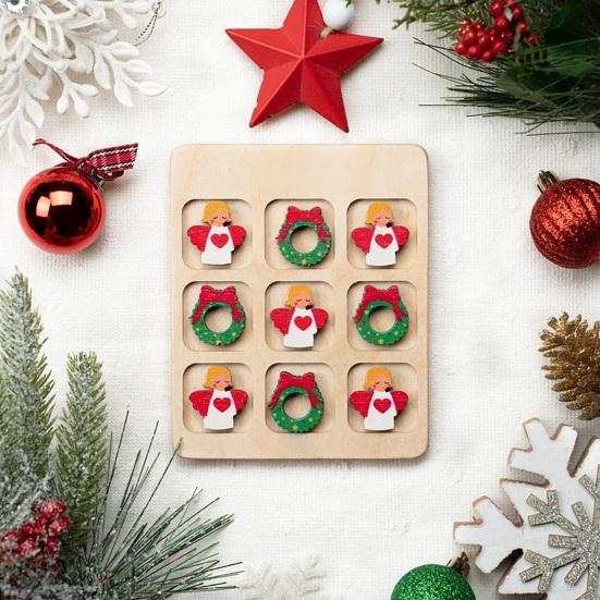Christmas Wooden Board Game Santa Snowman Reindeer Tree Pieces 2 Player Mini Chess Board Puzzle Toy Party Classical Strategic Tabletop Game