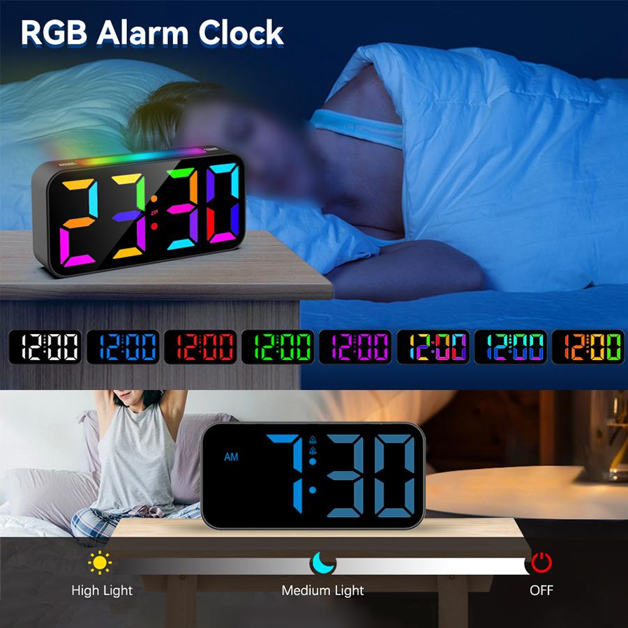 1 шт. RGB светящийся электронный будильник, материал АБС, для использования в помещении, праздничная атмосфера, ночник, тип питания от Type-C