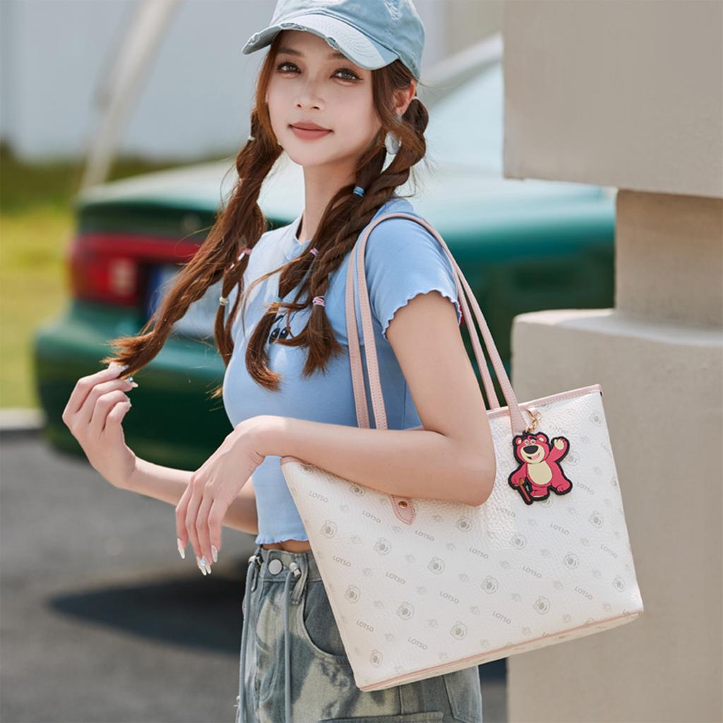 New Disney Strawberry Bear Series PVC Tote Bag, Shoulder Bag Women's Pink BMK-72609P