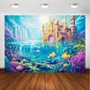 A photography background featuring mermaids, with elements of an underwater castle
