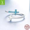 Turquoise Cross Open Ring, Classic Design S925 Sterling Silver Ring Jewelry