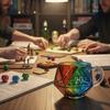 Rainbow D20 Dices Design Glass Cup Geometric Multicolored Heat Resistant For Hot Beverages Ergonomic Handle Gaming Enthusiasts