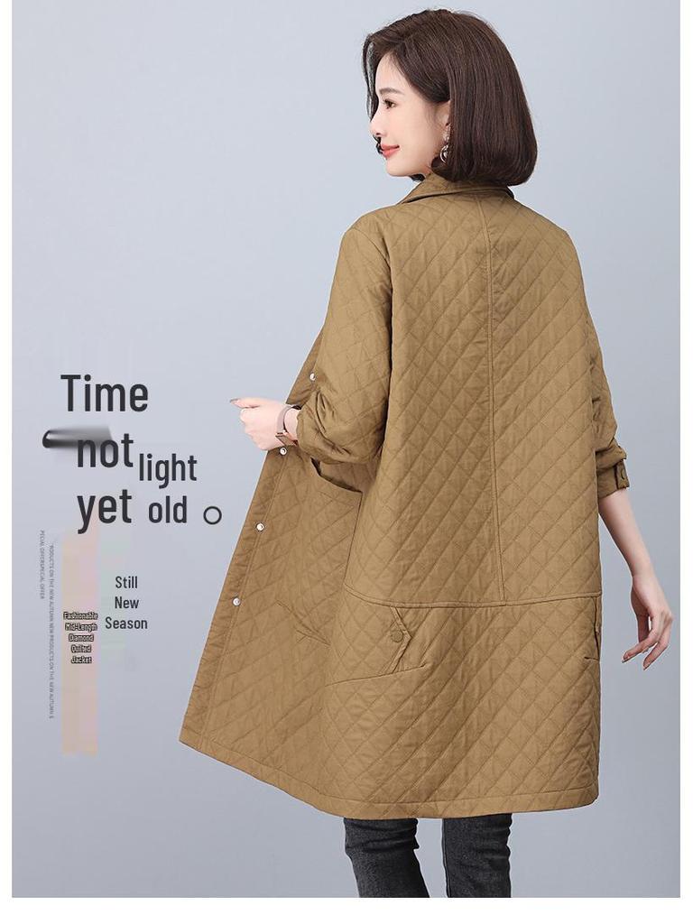 Women's Mid-Length Quilted Trench Coat - 2025 Spring/Autumn Stylish Cotton-Padded Jacket